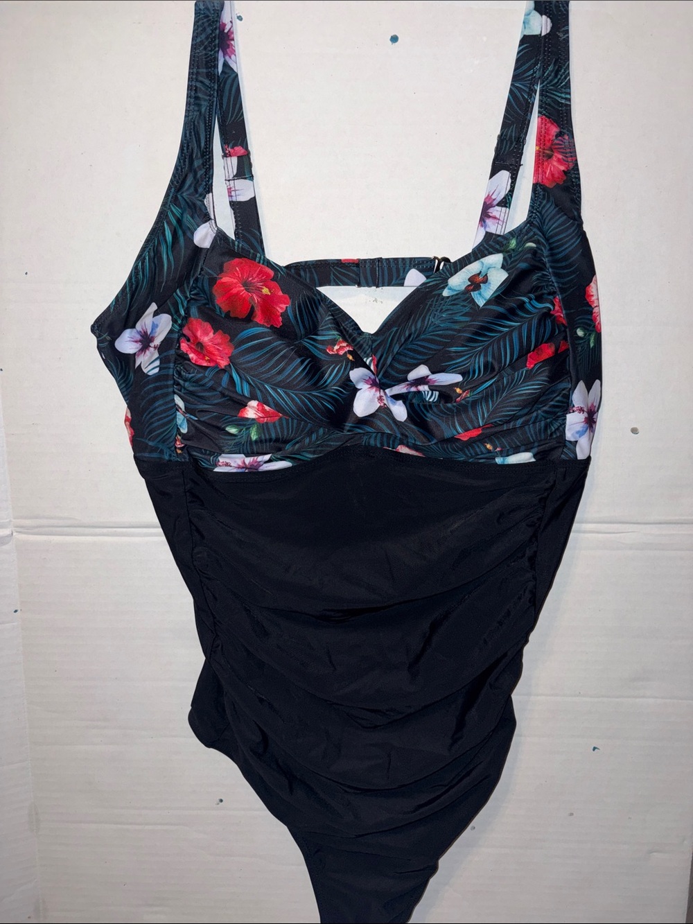 Younique Black One-Piece Swimsuit with Tropical Floral Bust